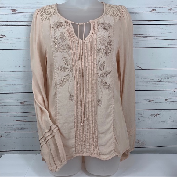 per una Tops - Per Una Blouse Blush Pink Boho Embroidered V-Neck